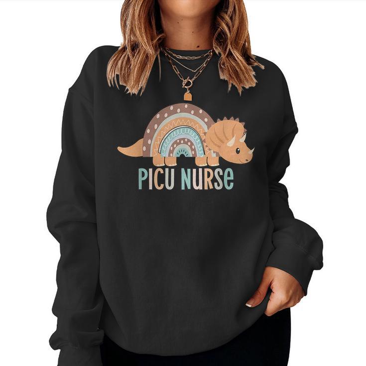 Dinosaur Pediatric Icu Nurse Picu Rn Crew Nurse Graduation  Women Crewneck Graphic Sweatshirt