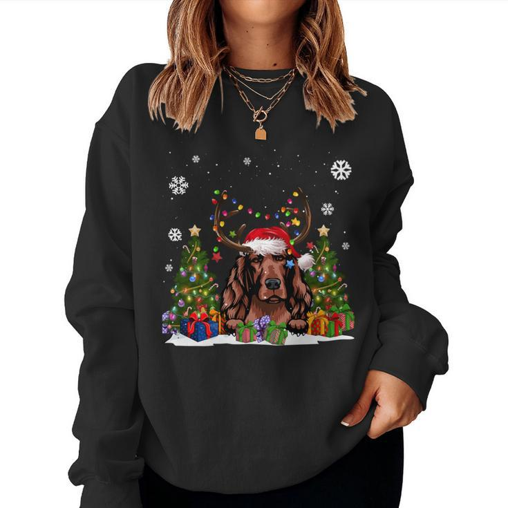 Dog Lover Cute Irish Setter Santa Hat Ugly Christmas Sweater Women Sweatshirt