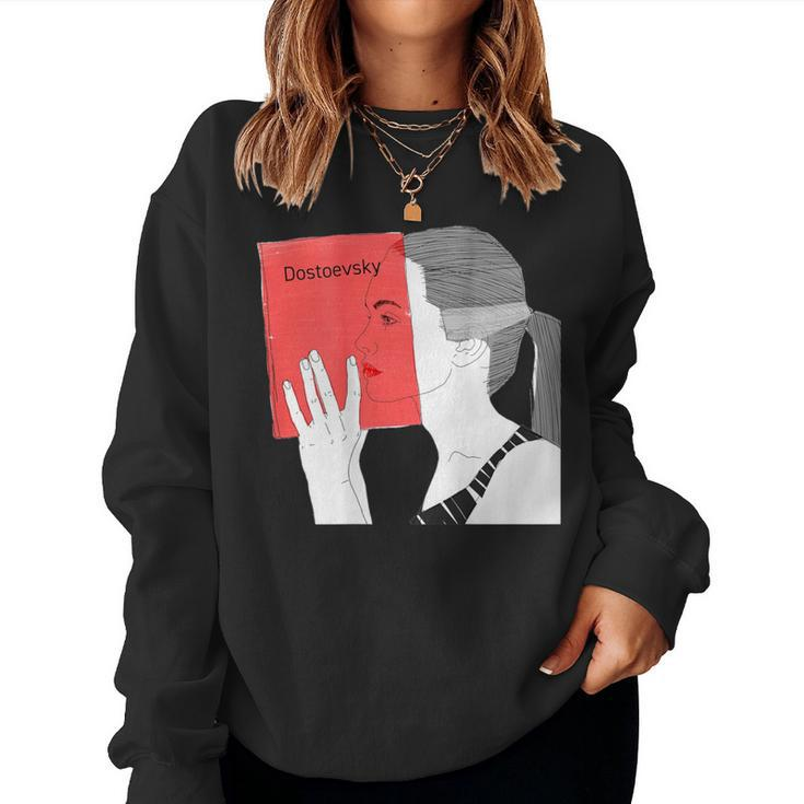 Dostoevsky Sketch Back Print Stylish Girl Read Book Women Sweatshirt
