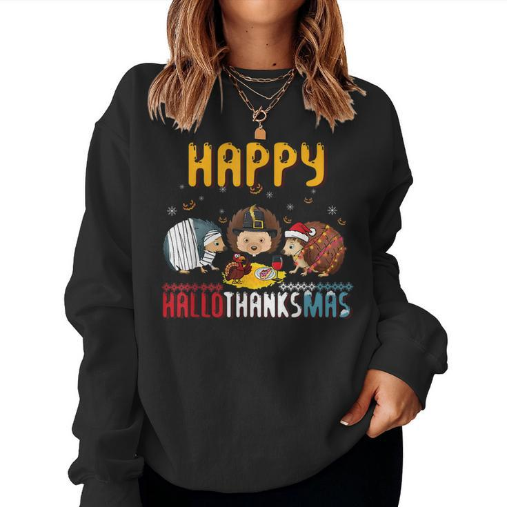 Fall Autumn Christmas Hedgehog Halloween Happy Thanksgiving Happy Thanksgiving  Women Sweatshirt