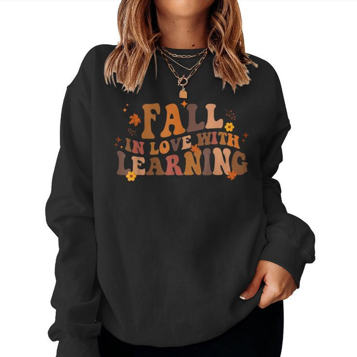 Fall In Love With Learning Fall Teacher Thanksgiving Retro Women Sweatshirt