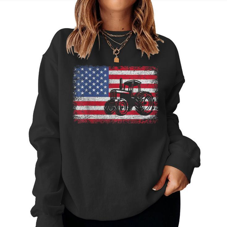 Farm Tractors Usa Flag Patriotic Farming Gift Men Women Boys  Women Crewneck Graphic Sweatshirt