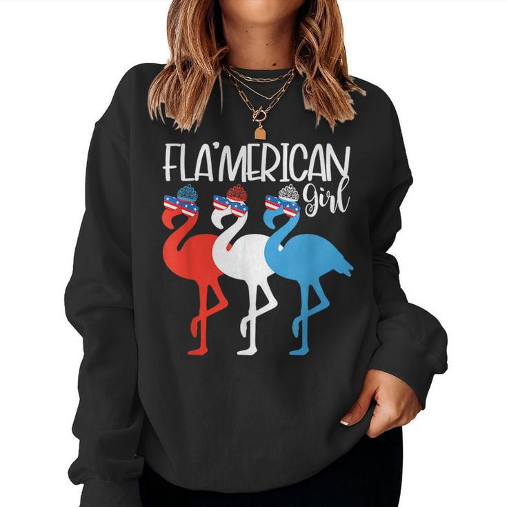 Flamerican Girls Flamingos Usa 4Th Of July Independence Day Women Sweatshirt