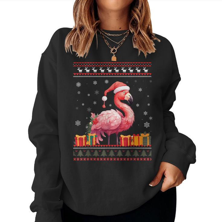 Flamingo Christmas Santa Hat Ugly Christmas Sweater Women Sweatshirt