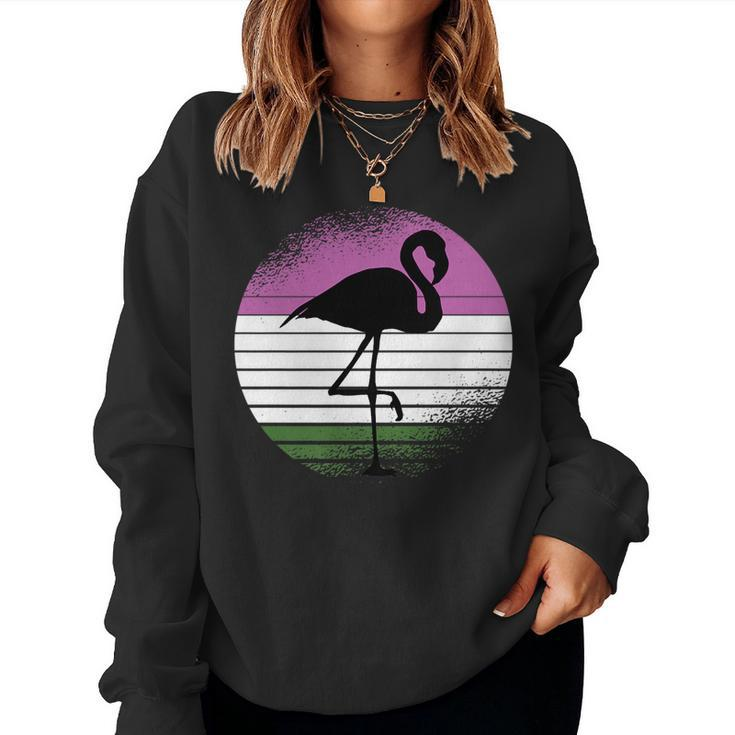 Flamingo Lgbt-Q Retro Vintage Bird Gender-Queer Pride Ally Pride Month s Women Sweatshirt