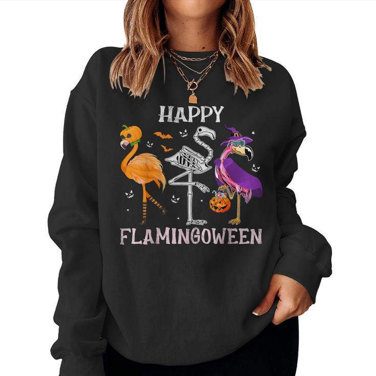 Flamingoween Halloween Pink Flamingo Costume Skeleton Witch Women Sweatshirt