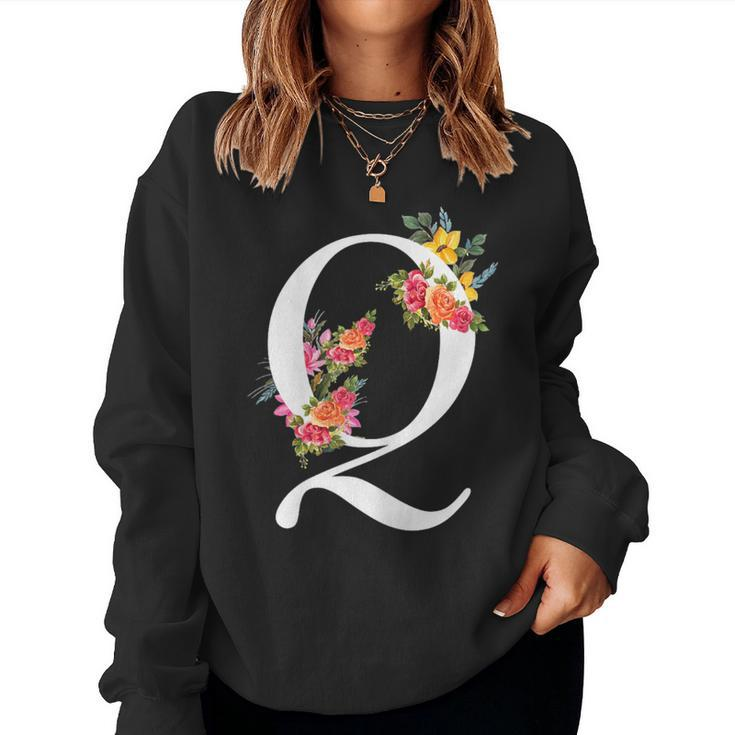 Floral Alphabet Letter First Name With Q Flower Women Sweatshirt