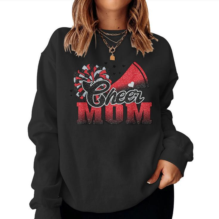 Football Cheer Mom Red Black Pom Leopard Women Sweatshirt