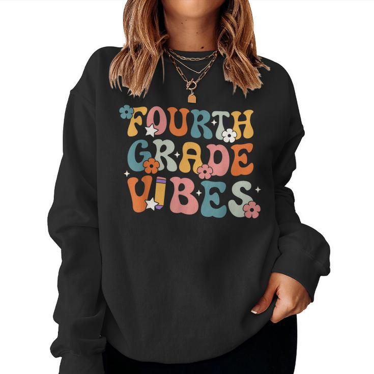 Fourth Grade Vibes Back To School Retro 4Th Grade Teachers  Women Crewneck Graphic Sweatshirt