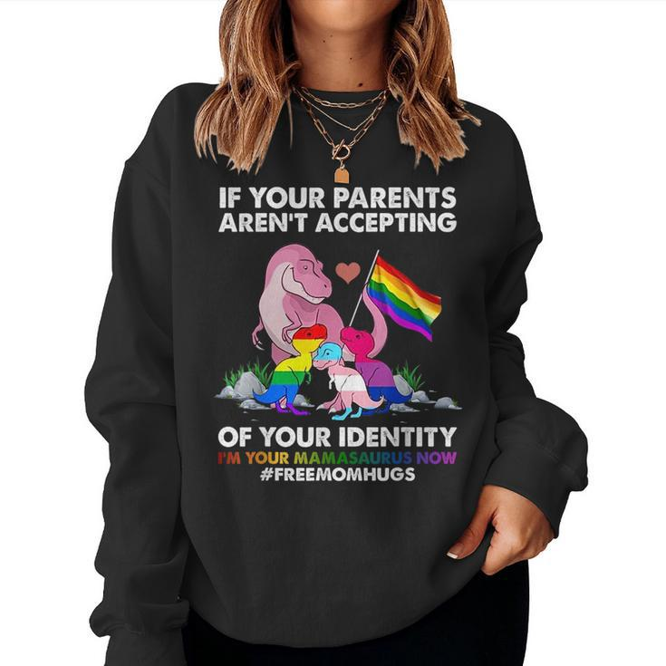 Free Mom Hugs Mamasaurus DinosaurRex Ally Rainbow Lgbt Women Sweatshirt
