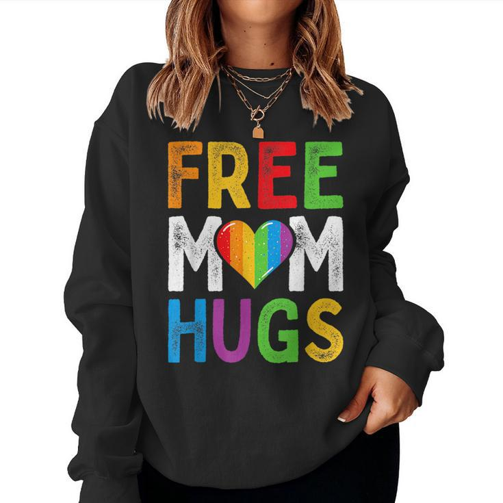 Free Mom Hugs Rainbow Heart Lgbt Ally Pride Month Retro Women Sweatshirt