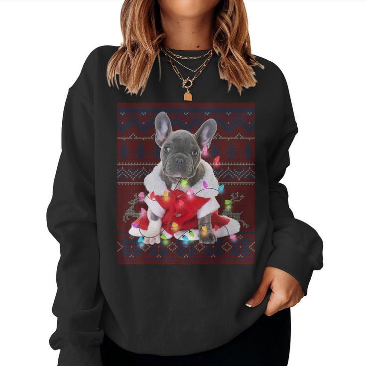 French Bulldog Christmas Lights Ugly Sweater Dog Lover Women Sweatshirt