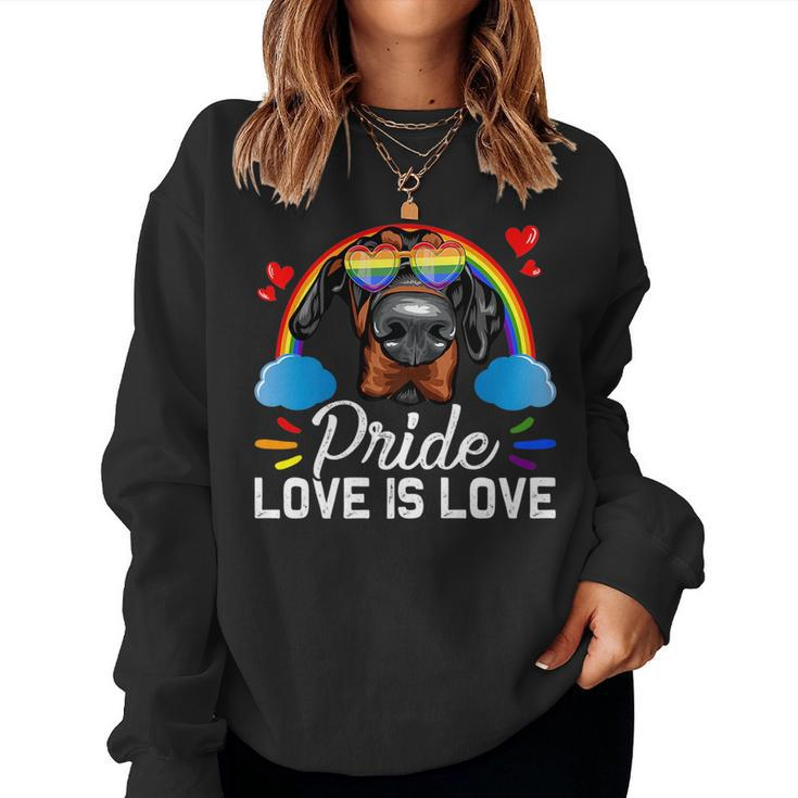 Fun Lgbt Pride Love Is Love Rainbow Doberman Dog Women Sweatshirt