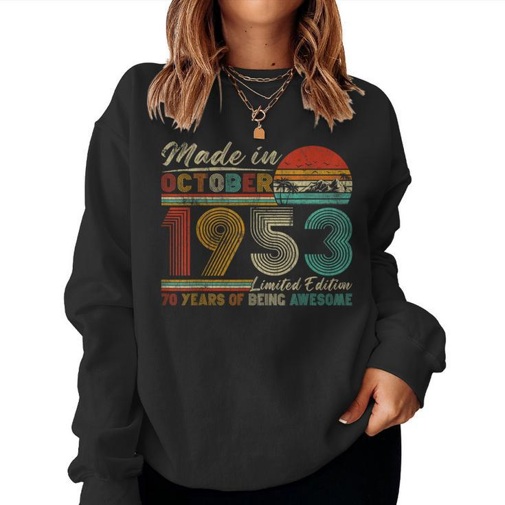 70 Years Old October 1953 Vintage Retro 70Th Birthday Women Sweatshirt