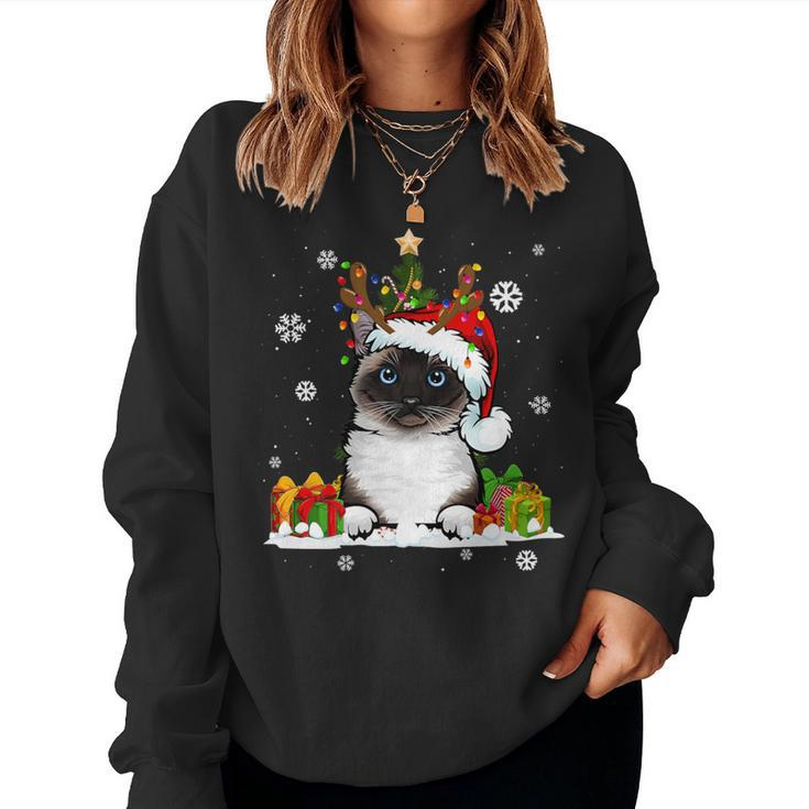 Cat Lover Cute Birman Santa Hat Ugly Christmas Sweater Women Sweatshirt