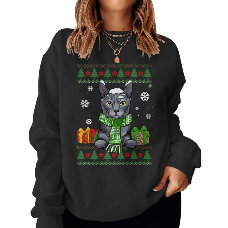 Cat Lovers Korat Cat Santa Hat Ugly Christmas Sweater Women Sweatshirt