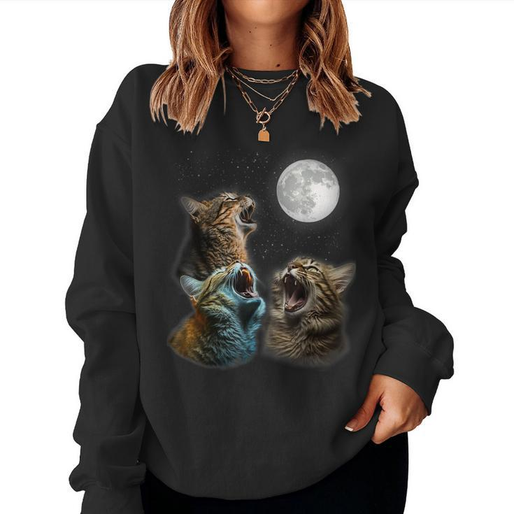 Cat Moon Three Cats Meowling At Moon Cats Howling Women Sweatshirt