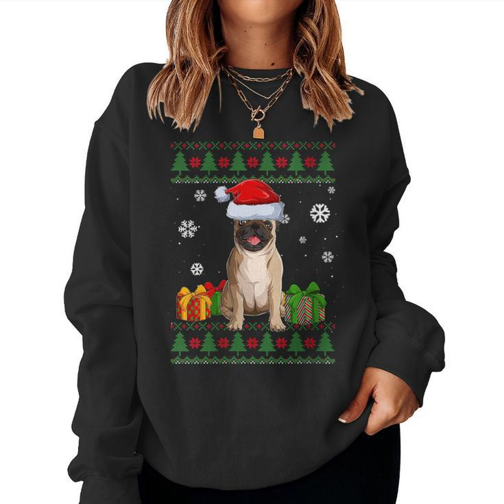 Dog Lovers Pug Santa Hat Ugly Christmas Sweater Women Sweatshirt