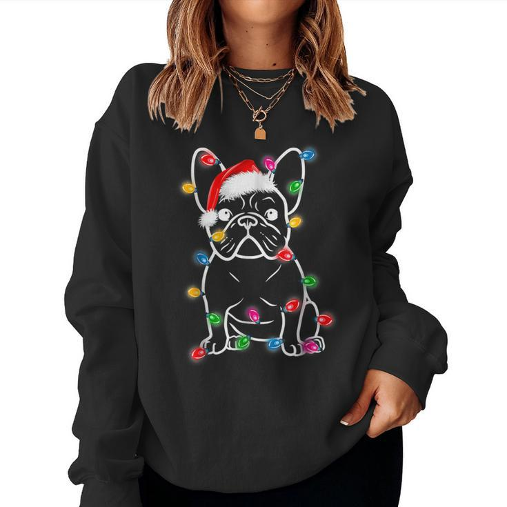 French Bulldog Dog Tree Christmas Lights Xmas Pajama Women Sweatshirt