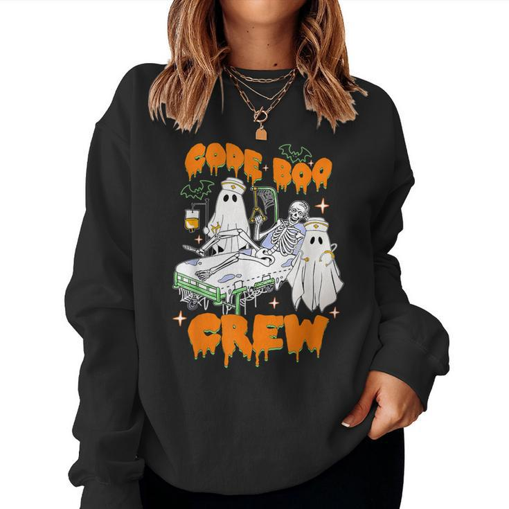 Ghost Nurse Halloween Costume Nursing Code Boo Crew Women Sweatshirt