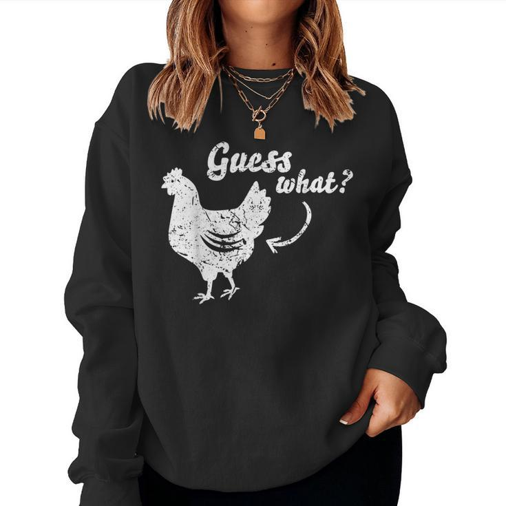 Funny Guess What Chicken Butt White Design  Women Crewneck Graphic Sweatshirt