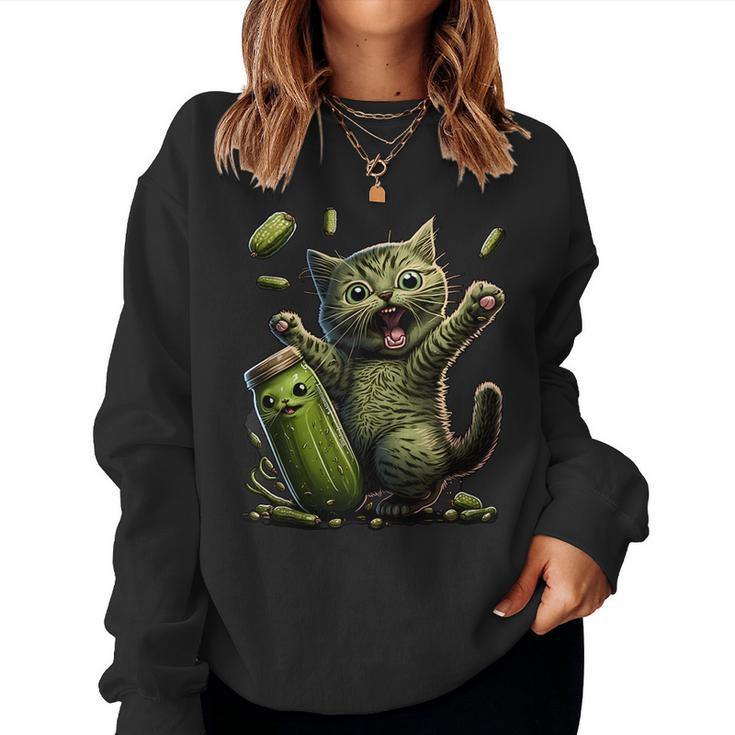 Funny Kittens Vs Gherkin Pickle Cat Mom Lady  Women Crewneck Graphic Sweatshirt