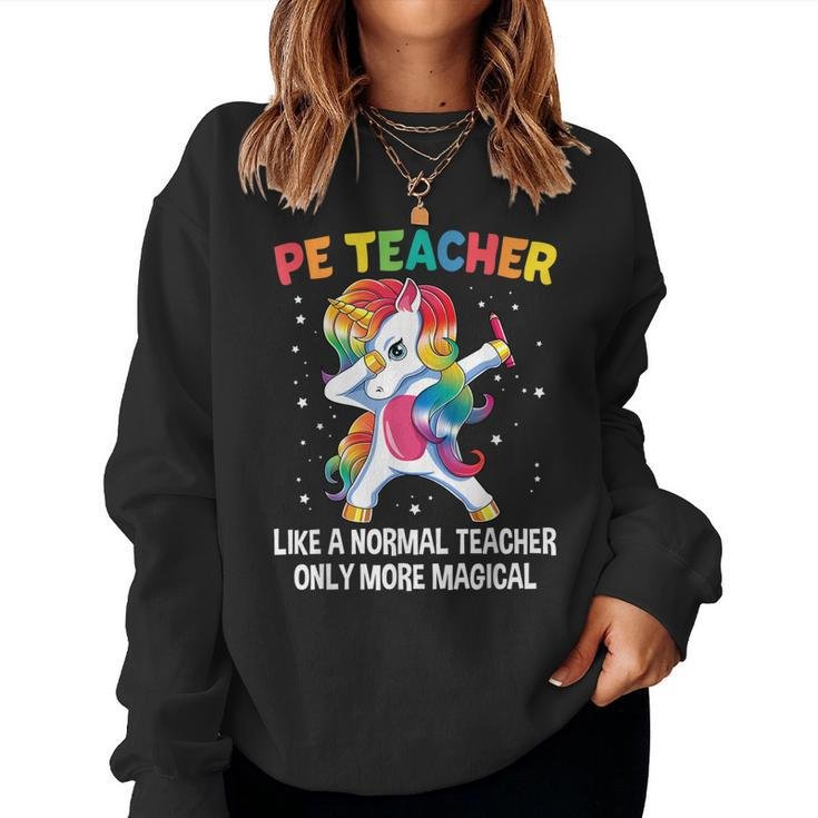 Funny Pe Teacher Back To School Dabbing Unicorn  Women Crewneck Graphic Sweatshirt