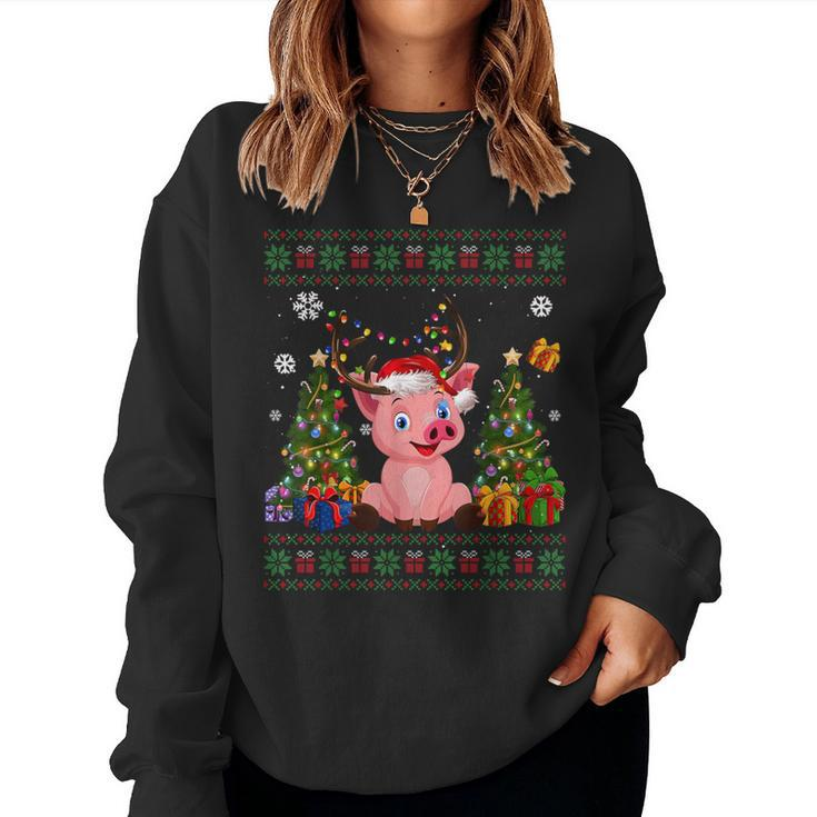 Pig Lovers Cute Pig Santa Hat Ugly Christmas Sweater Women Sweatshirt