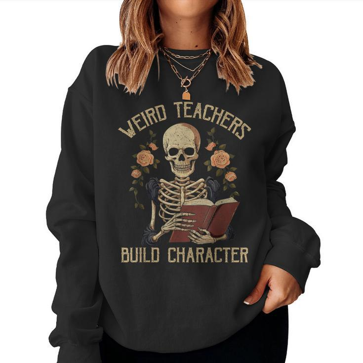 Skeleton Book Floral Skull Halloween Teacher For Women Sweatshirt