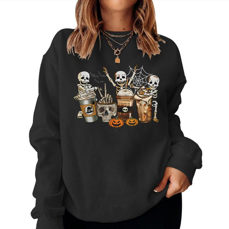 Skeleton Horror Coffee Halloween Costumes Mens Womens For Coffee Lovers  Women Sweatshirt