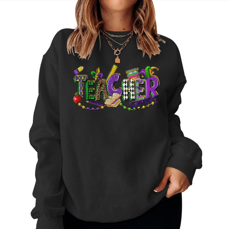 Funny Teacher Mardi Gras Parade Festival Family Matching  Women Crewneck Graphic Sweatshirt