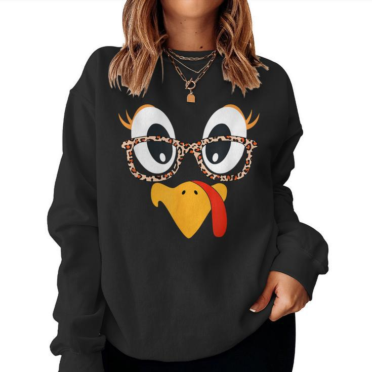 Thanksgiving Turkey Face Leopard Print Glasses Women Women Sweatshirt