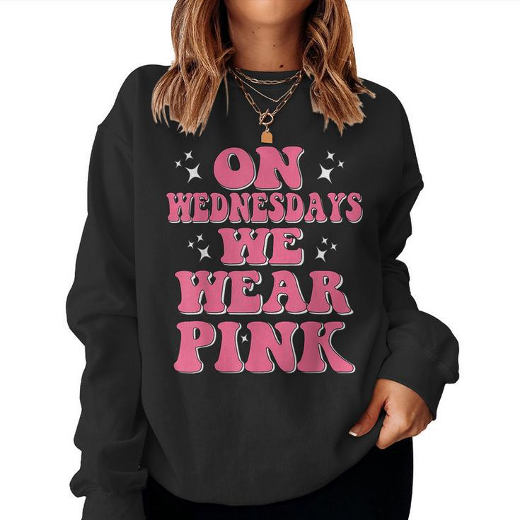 Funny We Wear Pink On Wednesdays Messy Bun On Wednesday Pink  Women Sweatshirt