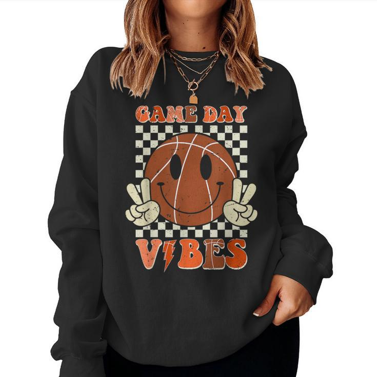 Game Day Vibes Basket Ball Retro Smile Face Sport Girl Women Sweatshirt