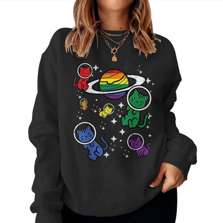 Gay Cats In Space Rainbow Pride Month Lgbtq Ally Women Girls Women Sweatshirt