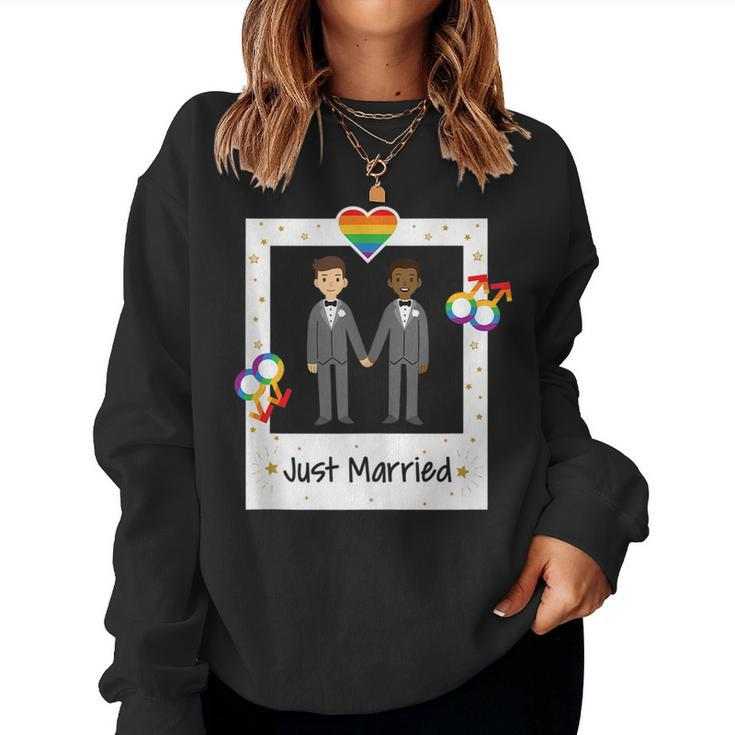 Gay Couple Just Married Rainbow Lgbt Wedding Men Husband Women Sweatshirt
