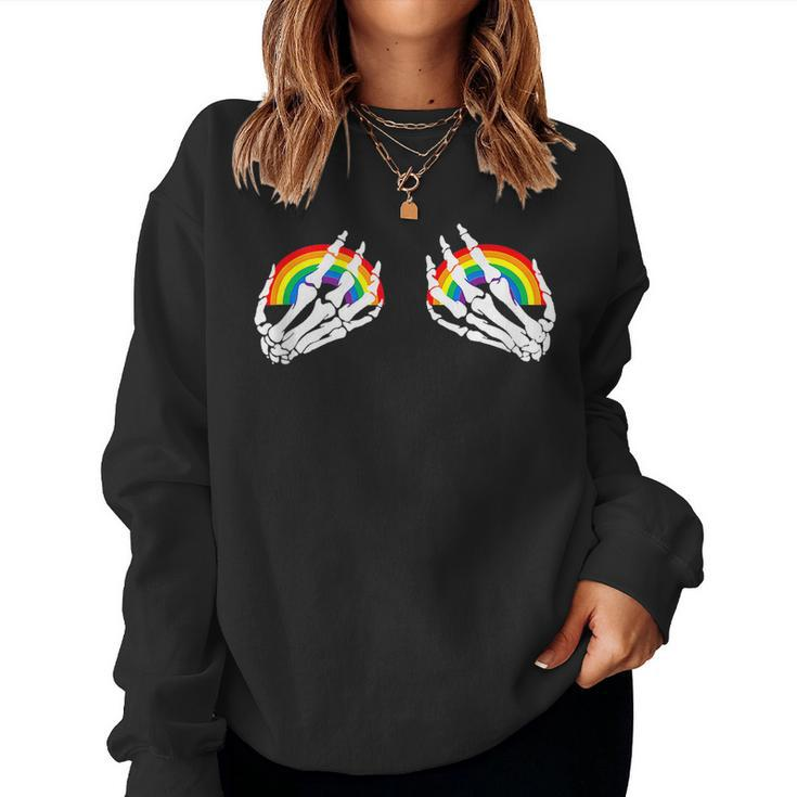 Gay Les Pride Rainbow Boobs Skeleton Hand Lgbt Gay Women Sweatshirt