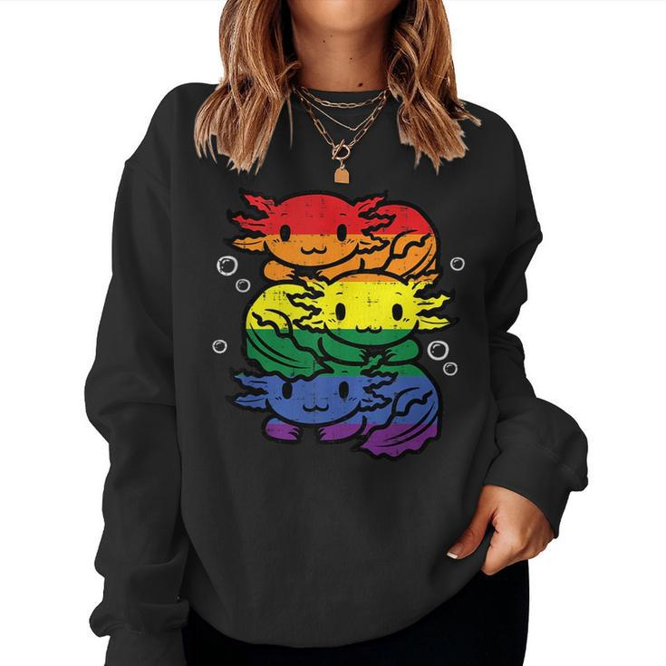 Gay Pride Axolotl Pile Cute Rainbow Flag Lgbt Men Women Kids Women Sweatshirt