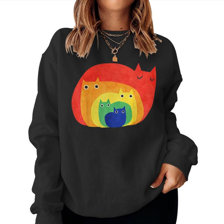 Gay Pride Cat Lgbt Cats Pile Cute Anime Rainbow Women Sweatshirt