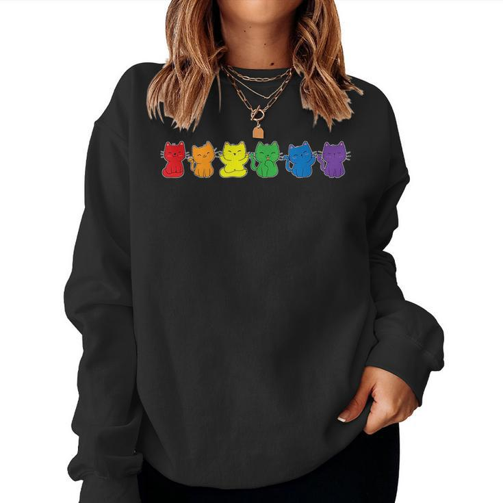 Gay Pride Cats Lgbt Rainbow Flag Lgbtq Cute Cat Women Sweatshirt