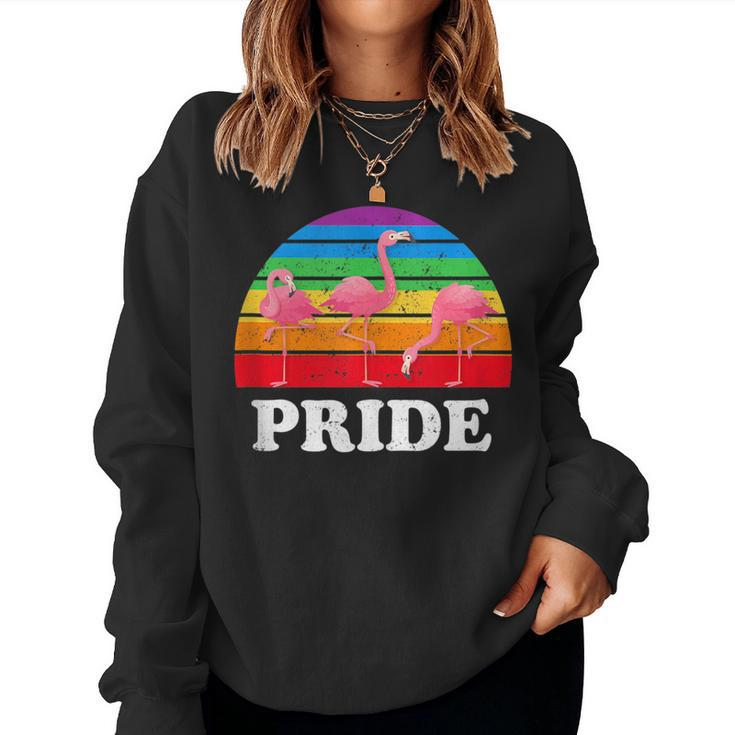 Gay Pride Flamingo Flock Retro Lgbtq Rainbow Women Sweatshirt