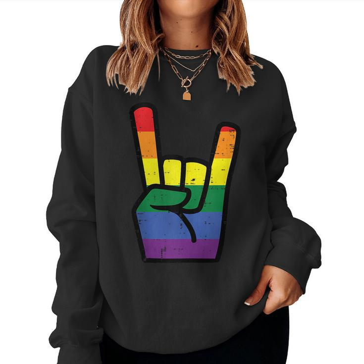 Gay Pride Rock Hand Rainbow Flag Lgbtq Rocker Boys Kids Men Women Sweatshirt