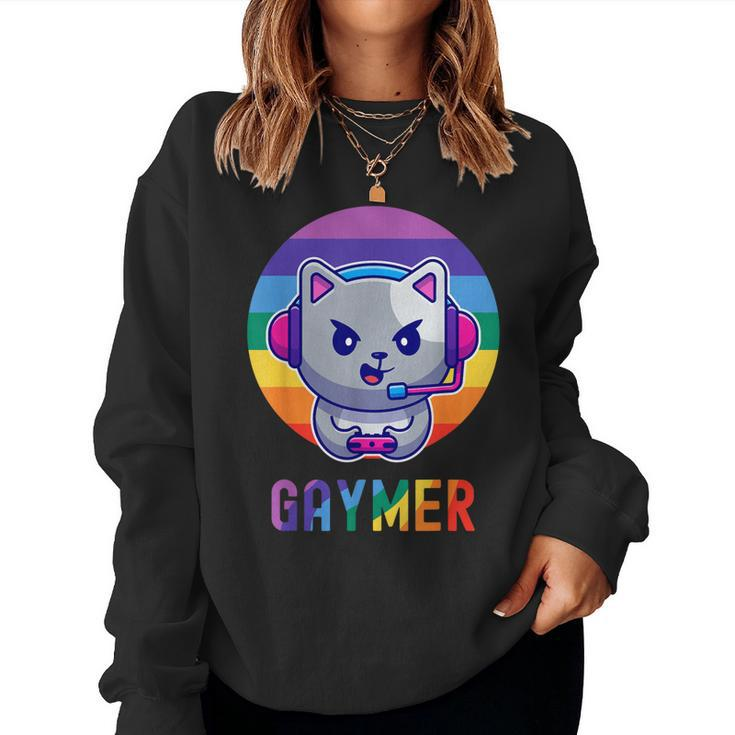 Gaymer Lgbt Rainbow Gay Video Game Lovers Cat Pride Women Sweatshirt
