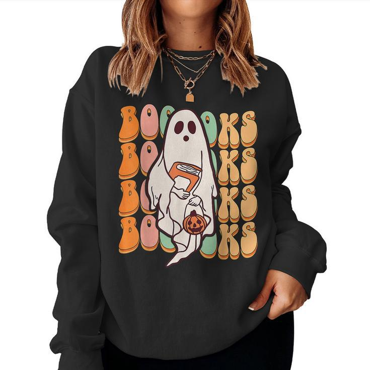Ghost Book Reading Halloween Costume Teacher Books Lover Women Sweatshirt