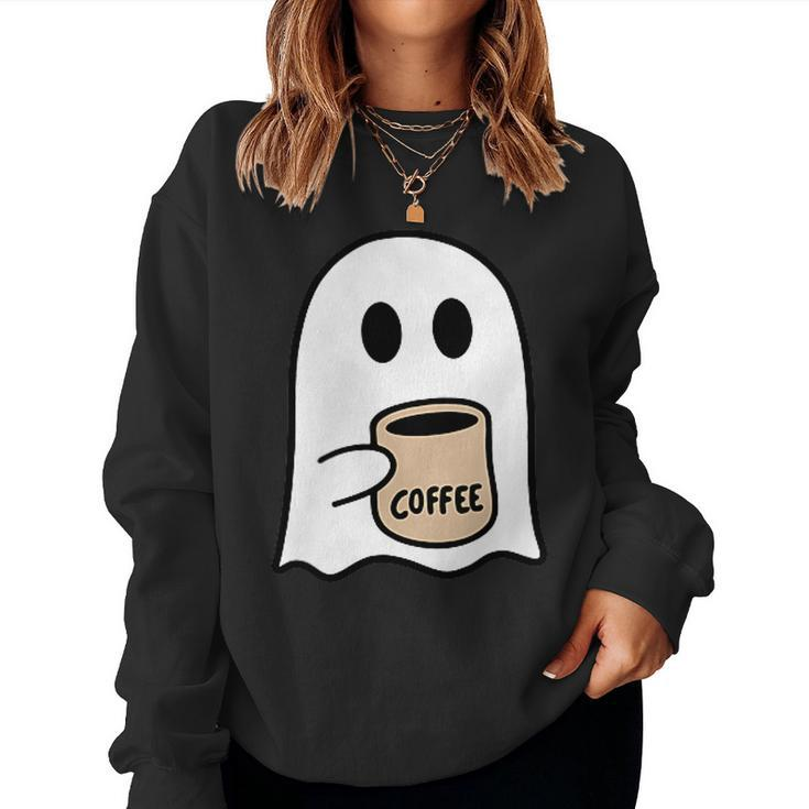 Ghost Drinking Coffee Funny Halloween Costume Coffee Lover  Women Crewneck Graphic Sweatshirt
