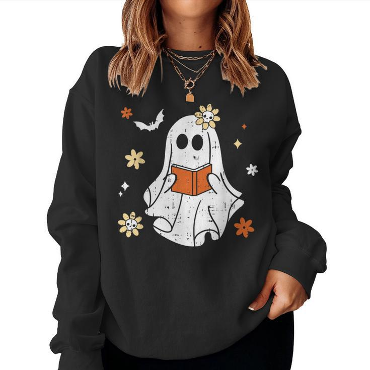 Ghost Reading Book Halloween Costume Teacher Librarian Women Sweatshirt