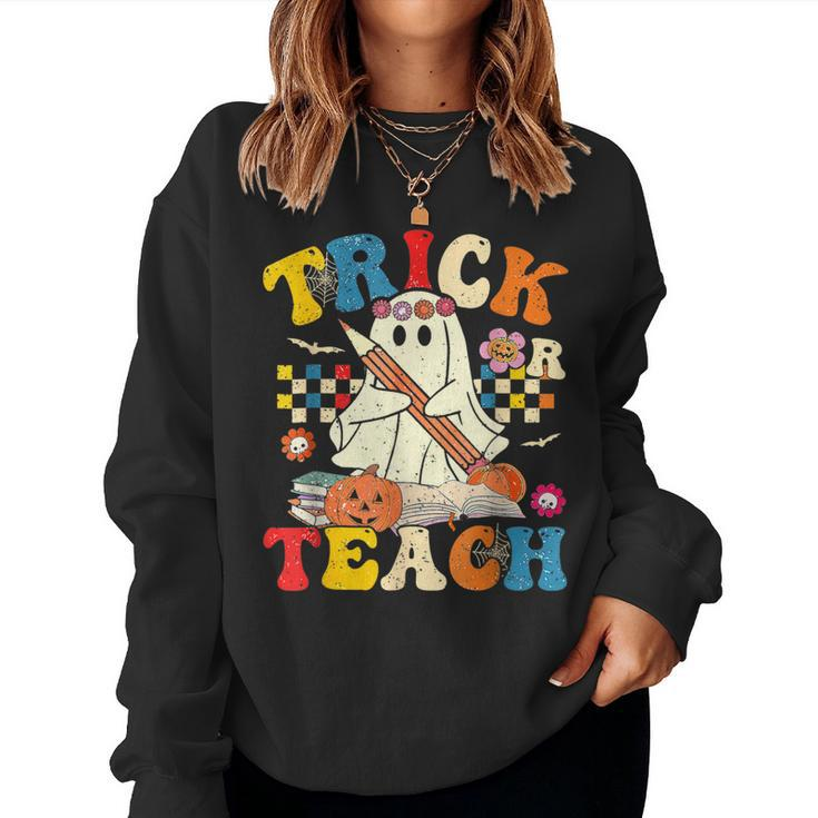 Ghost Trick Or Teach Retro Teacher Halloween Costume Women Sweatshirt