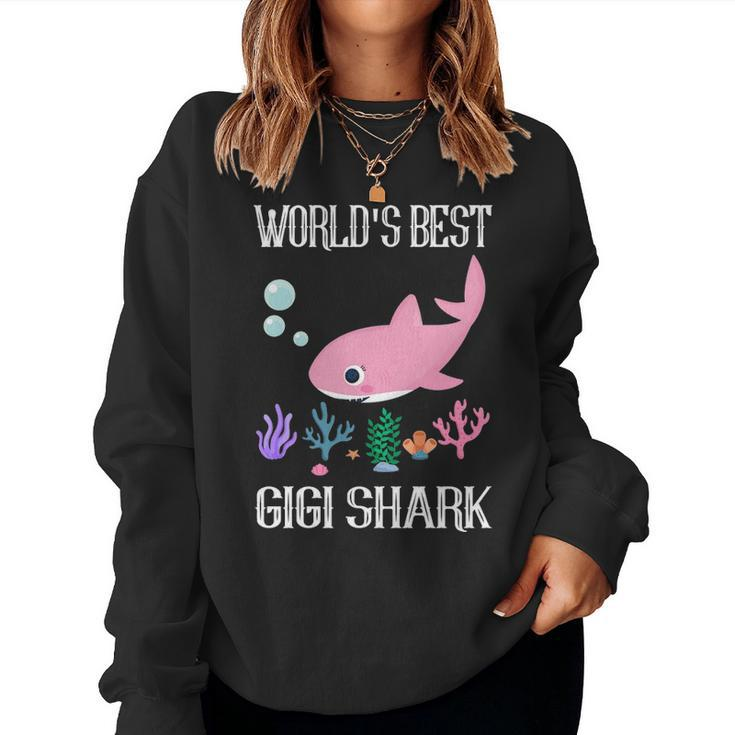 Gigi Grandma Gift Worlds Best Gigi Shark Women Crewneck Graphic Sweatshirt