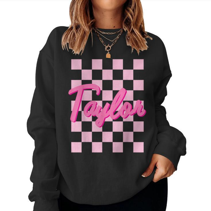 Girl Retro Taylor First Name Personalized Groovy Birthday Women Sweatshirt