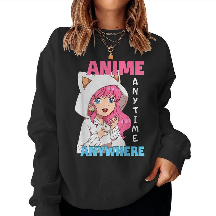 Girls Anime Anytime Anywhere Otaku Japan Anime  Women Crewneck Graphic Sweatshirt